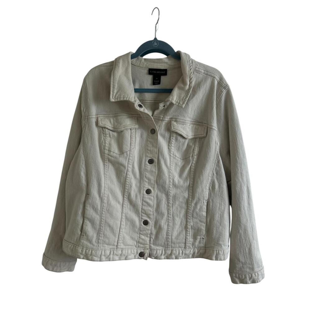 Lane Bryant Cotton Snap Button Up Cream Jean Jacket